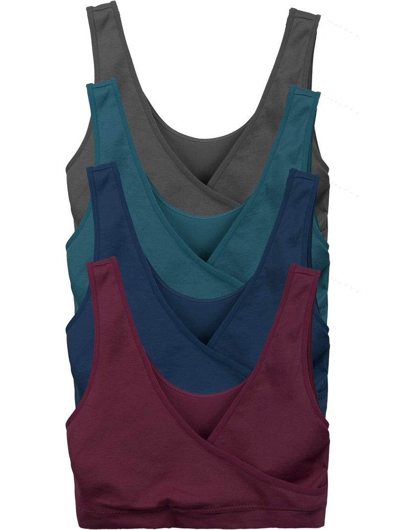 Caramel Cantina 4 Pack Nursing Maternity Womenâ€™s Sleep Comfort Bralette Bra (Large, Dark Winter) - Image 1