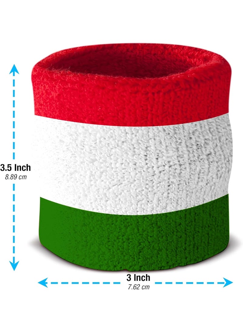 Suddora Striped Sweatband Set, Moisture Wicking 2 Wristbands and 1 Headband, Breathable Athletic Sweat Bands for Sports, Costumes & Cosplay, Matching Bands to Wear with Jersey, Red White Green - Image 3