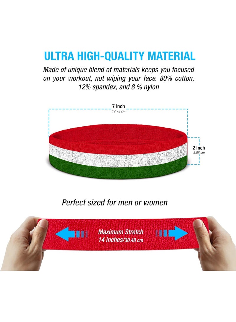 Suddora Striped Sweatband Set, Moisture Wicking 2 Wristbands and 1 Headband, Breathable Athletic Sweat Bands for Sports, Costumes & Cosplay, Matching Bands to Wear with Jersey, Red White Green - Image 4