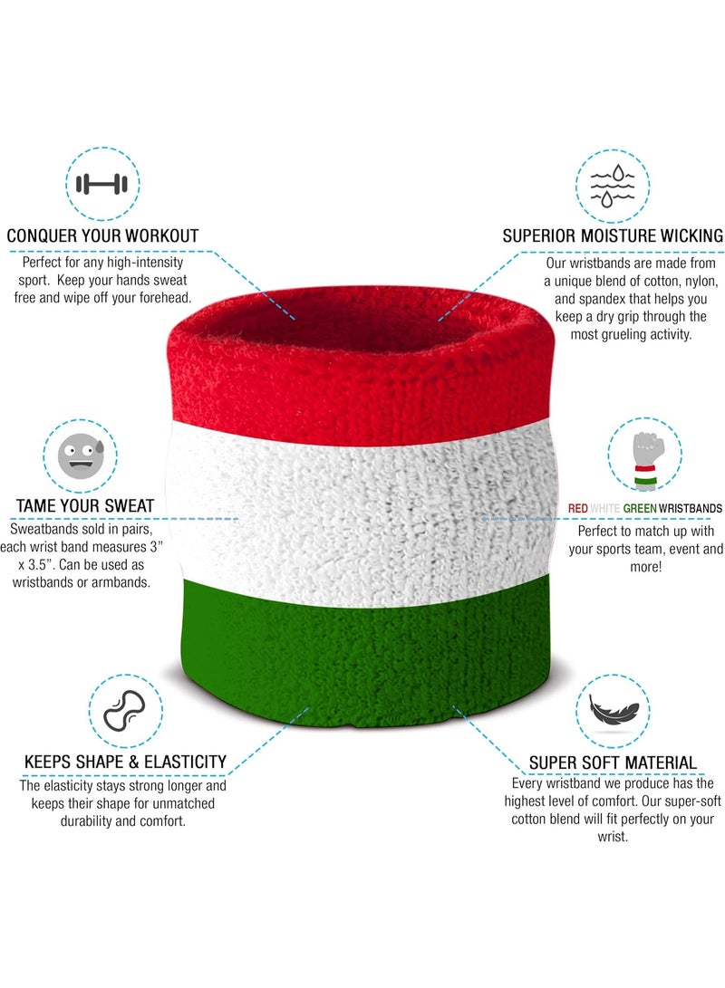 Suddora Striped Sweatband Set, Moisture Wicking 2 Wristbands and 1 Headband, Breathable Athletic Sweat Bands for Sports, Costumes & Cosplay, Matching Bands to Wear with Jersey, Red White Green - Image 5