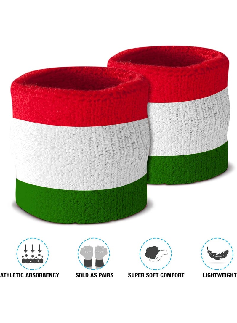 Suddora Striped Sweatband Set, Moisture Wicking 2 Wristbands and 1 Headband, Breathable Athletic Sweat Bands for Sports, Costumes & Cosplay, Matching Bands to Wear with Jersey, Red White Green - Image 2