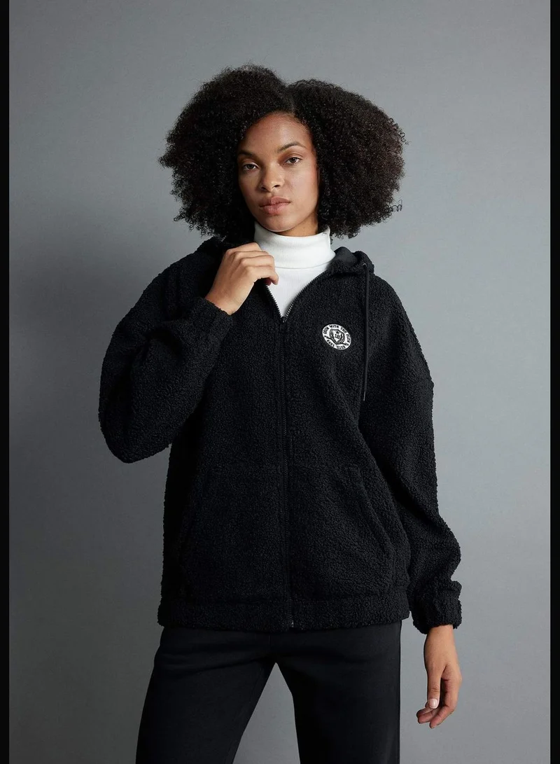 DeFacto Oversize Fit Hooded Sherpa Cardigan