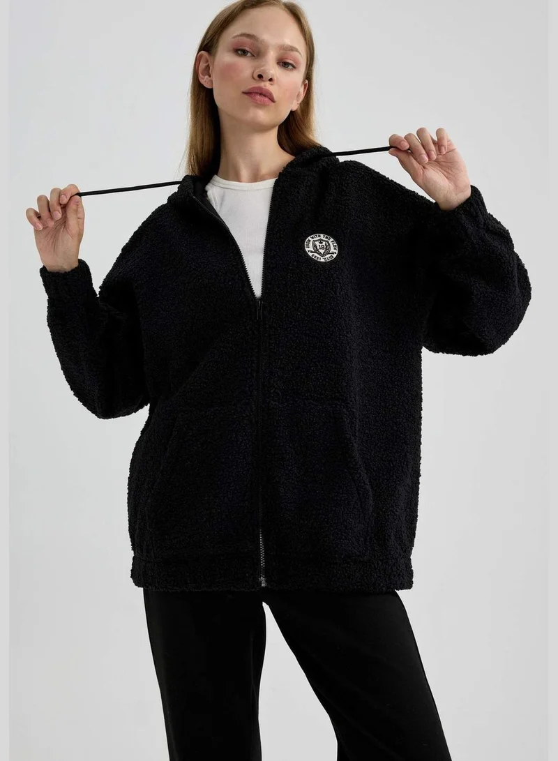 DeFacto Oversize Fit Hooded Sherpa Cardigan