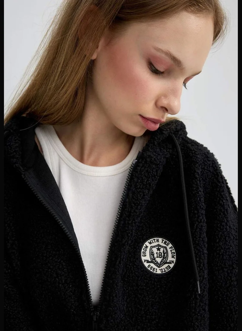 DeFacto Oversize Fit Hooded Sherpa Cardigan