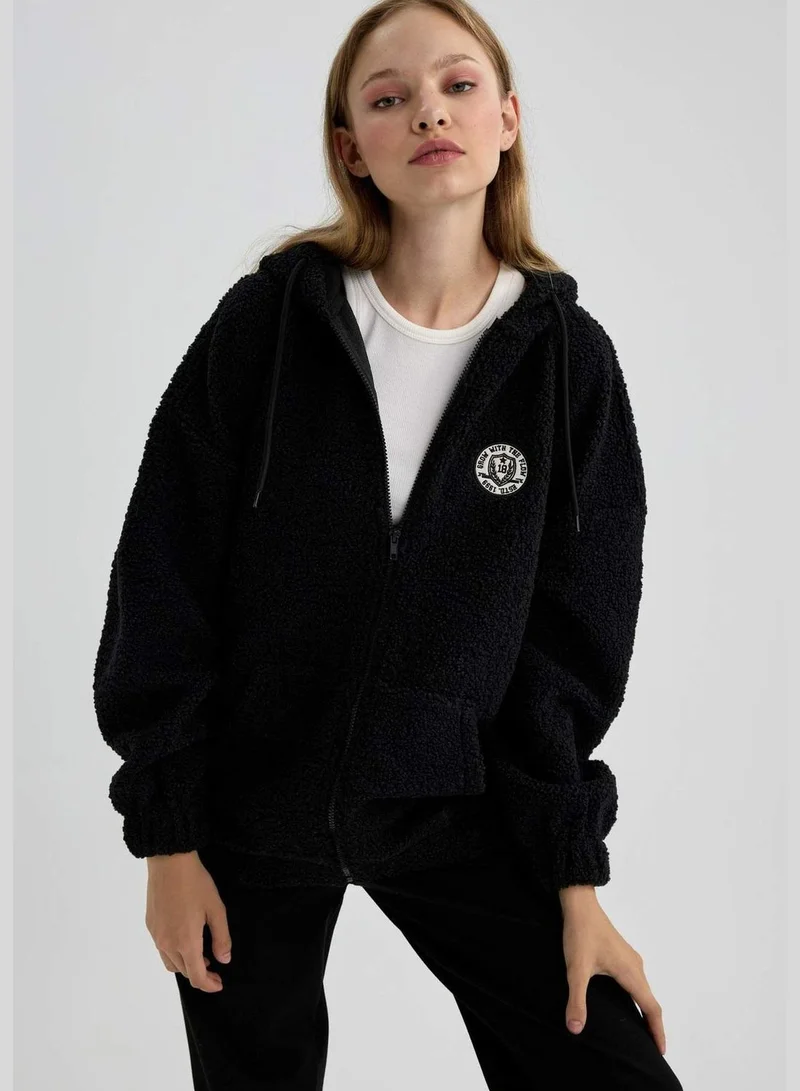 DeFacto Oversize Fit Hooded Sherpa Cardigan