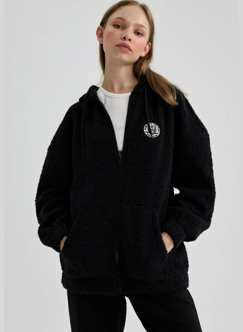 DeFacto Oversize Fit Hooded Sherpa Cardigan