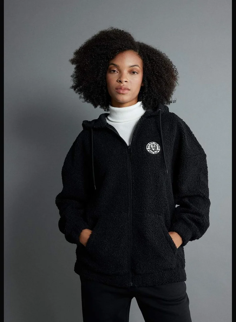 DeFacto Oversize Fit Hooded Sherpa Cardigan