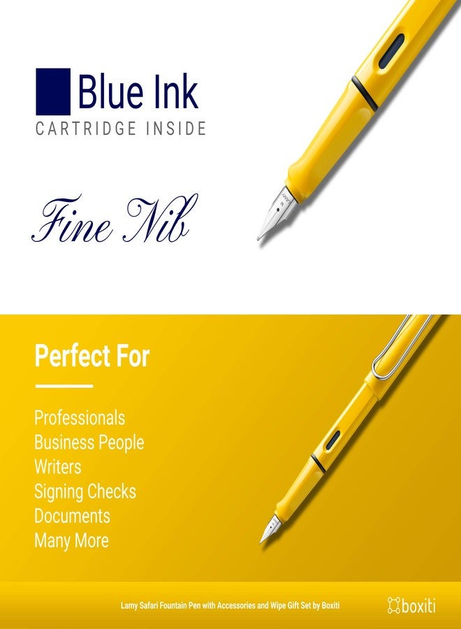 Boxiti Set - Lamy Safari | Yellow | Fine Nib | 5 Black Ink Cartridges, Z28 Converter and Wipe - Image 3