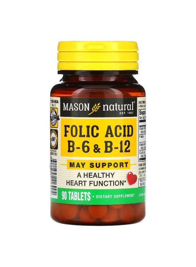 Mason Natural ماسون ناتشورال، حمض الفوليك B6 و B12، 90 قرص - Image 1