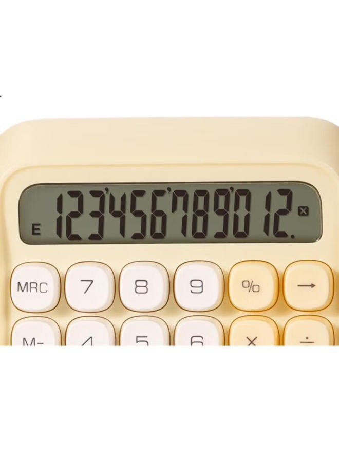 Deli Round Dot High-Key Stylish Calculator, 12-Digit Wide Screen Display, High-Quality Student Fourth-Grade Calculator, Office Supplies, Study Supplies, Yellow, Te36 - Image 1