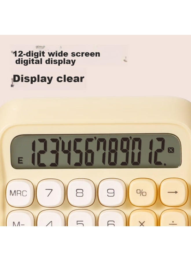 ديلي Deli Round Dot High-key Stylish Calculator, شاشة عرض عريضة مكونة من 12 رقمًا, آلة حاسبة عالية الجودة لطلاب الصف الرابع, مستلزمات مكتبية, مستلزمات دراسية, أصفر, Te36 - Image 2