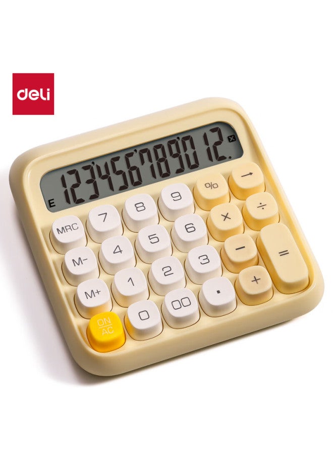 ديلي Deli Round Dot High-key Stylish Calculator, شاشة عرض عريضة مكونة من 12 رقمًا, آلة حاسبة عالية الجودة لطلاب الصف الرابع, مستلزمات مكتبية, مستلزمات دراسية, أصفر, Te36 - Image 4
