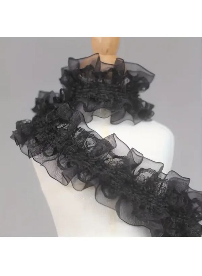 شريط الدانتيل المموج الأسود المزدوج الطبقة المطاطي لإكسسوارات الشعر وعقالات الملابس - Image 4