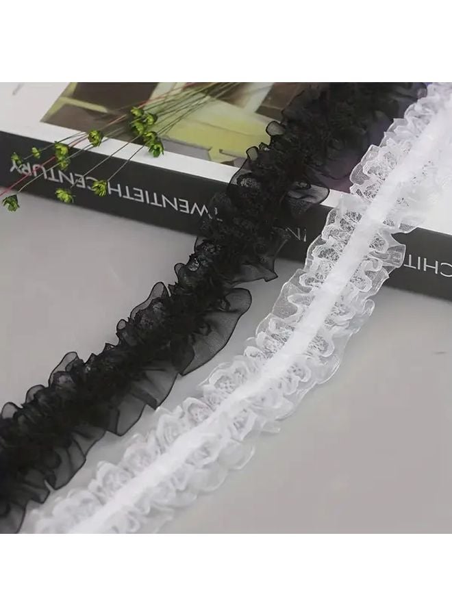 شريط الدانتيل المموج الأسود المزدوج الطبقة المطاطي لإكسسوارات الشعر وعقالات الملابس - Image 3