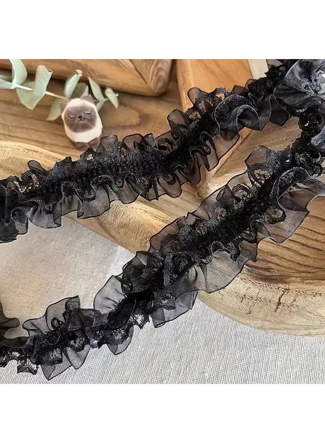 شريط الدانتيل المموج الأسود المزدوج الطبقة المطاطي لإكسسوارات الشعر وعقالات الملابس - Image 1