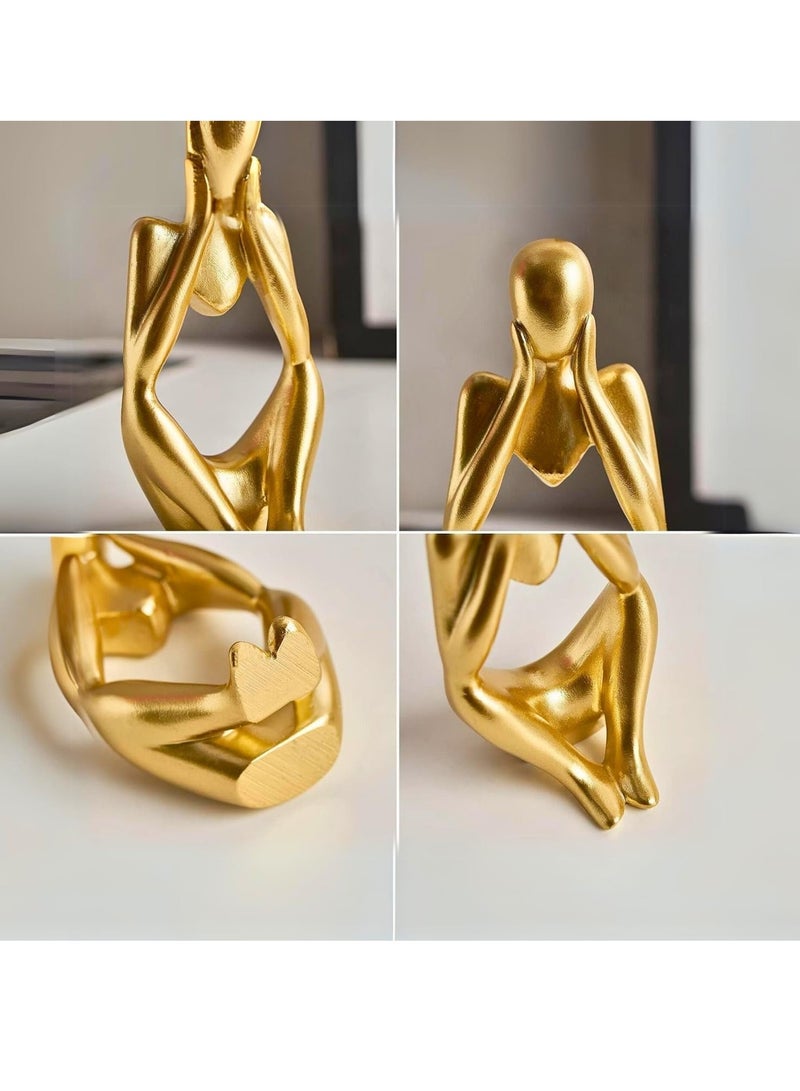 Home Care Modern Gold Thinker Statue Abstract Art Sculptures - Set of 3 - Golden Resin - Modern Home Décor - Best for Offices, Bookshelf, Living Rooms, Cafes Decor (Gold) (5.5x3x7" inches)  - Image 5