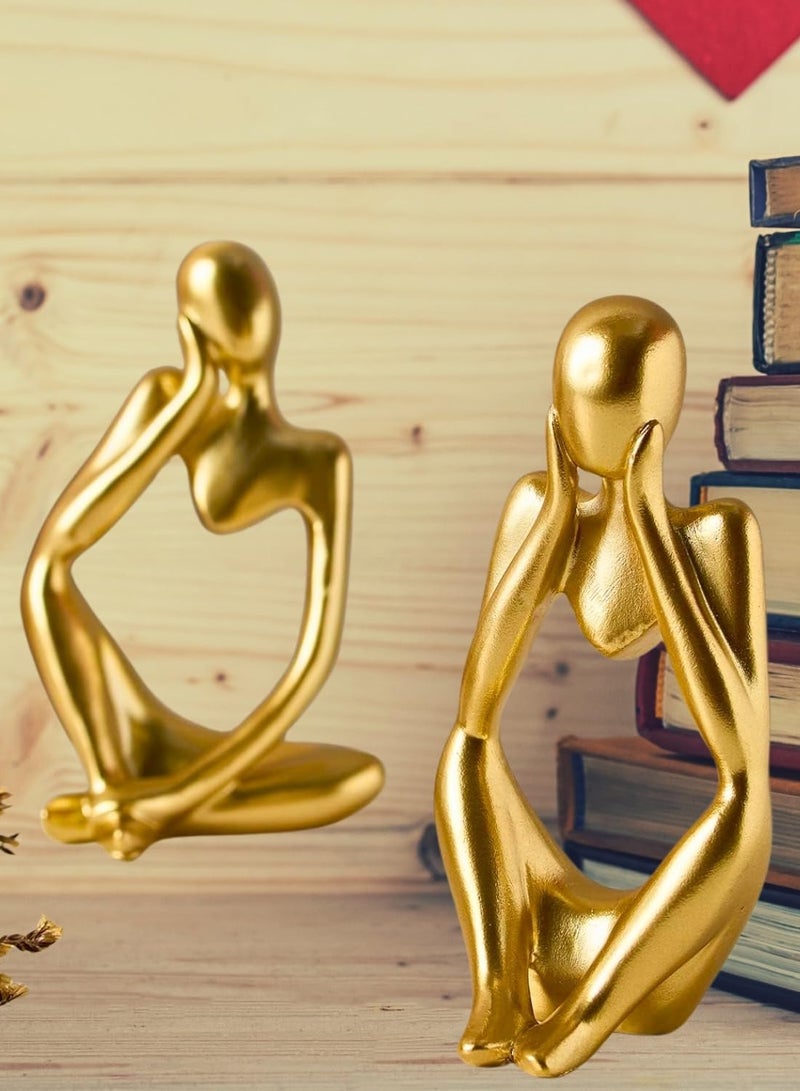 Home Care Modern Gold Thinker Statue Abstract Art Sculptures - Set of 3 - Golden Resin - Modern Home Décor - Best for Offices, Bookshelf, Living Rooms, Cafes Decor (Gold) (5.5x3x7" inches)  - Image 4