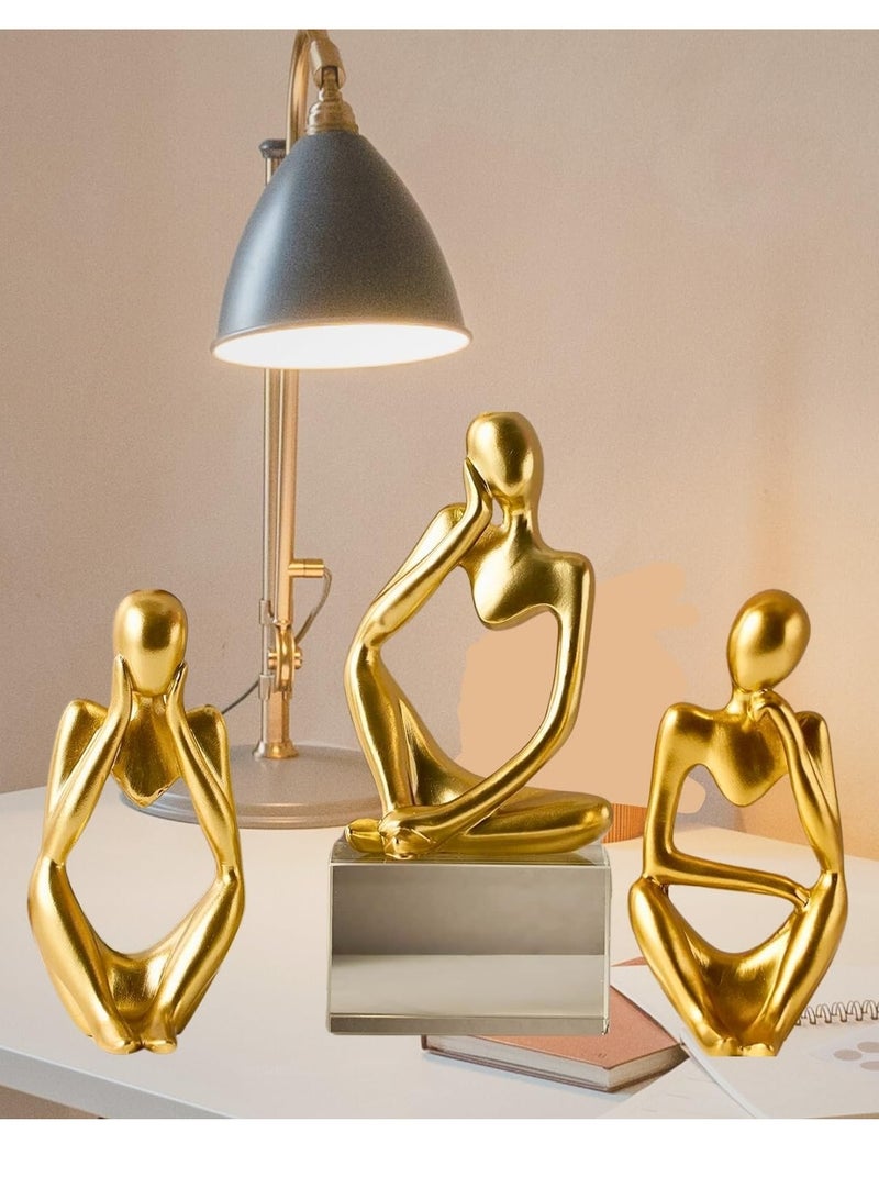 Home Care Modern Gold Thinker Statue Abstract Art Sculptures - Set of 3 - Golden Resin - Modern Home Décor - Best for Offices, Bookshelf, Living Rooms, Cafes Decor (Gold) (5.5x3x7" inches)  - Image 1