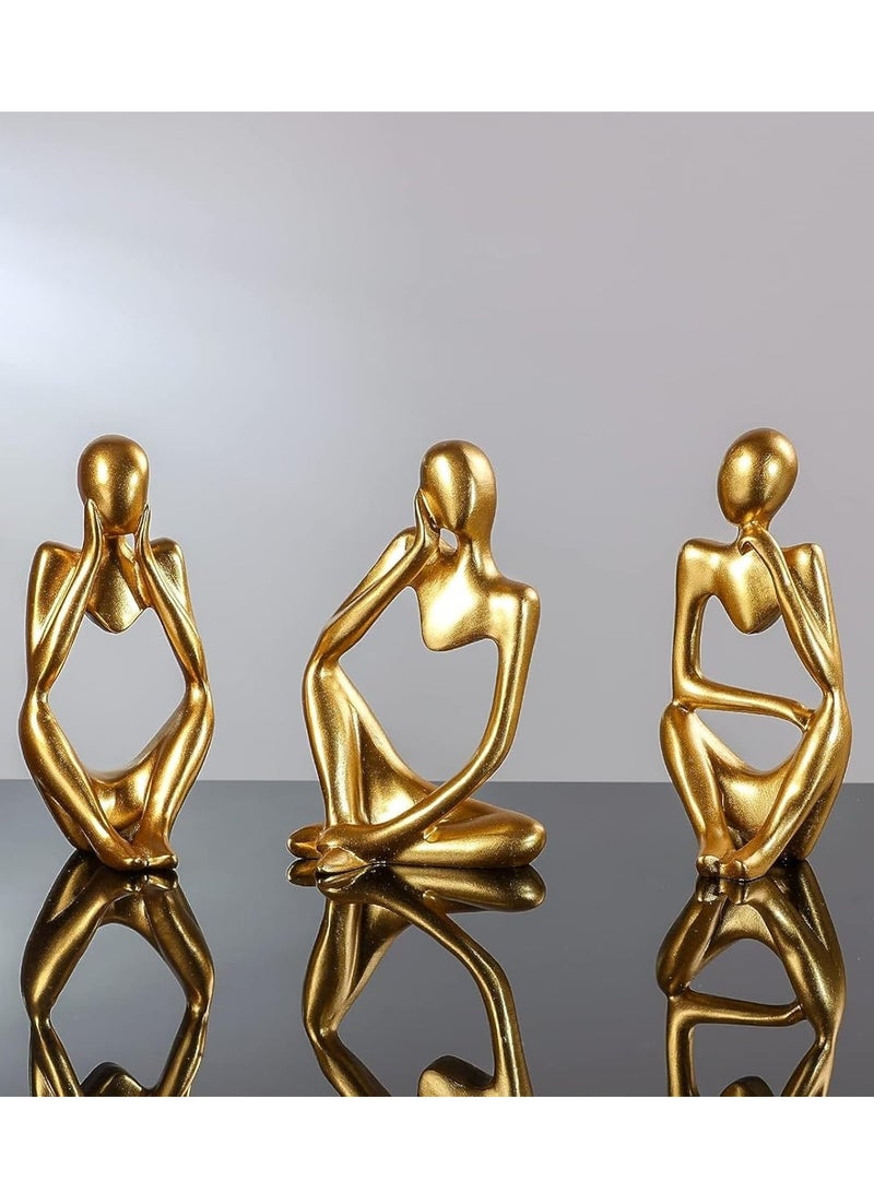 Home Care Modern Gold Thinker Statue Abstract Art Sculptures - Set of 3 - Golden Resin - Modern Home Décor - Best for Offices, Bookshelf, Living Rooms, Cafes Decor (Gold) (5.5x3x7" inches)  - Image 3