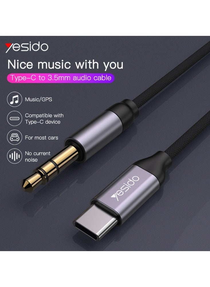 يسيدو كابل صوت Yesido YAU20 من Type-C إلى AUX (3.5 مم) بطول متر واحد، محول صوت USB-C إلى مقبس 3.5 مم، نقل عالي السرعة، موصل من سبائك الألومنيوم، وتصميم متين مقاوم للتشابك. - Image 2