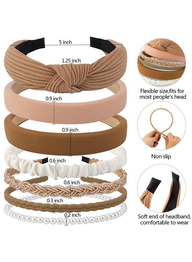 7 Pack Headbands for Women Girls Headbands Non Slip Hairbands Cute Hair Accessories Multi-style Headband Brown - Image 3