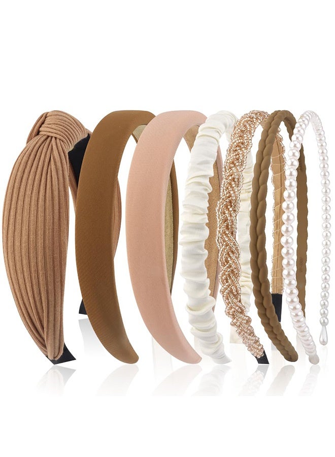 7 Pack Headbands for Women Girls Headbands Non Slip Hairbands Cute Hair Accessories Multi-style Headband Brown - Image 1