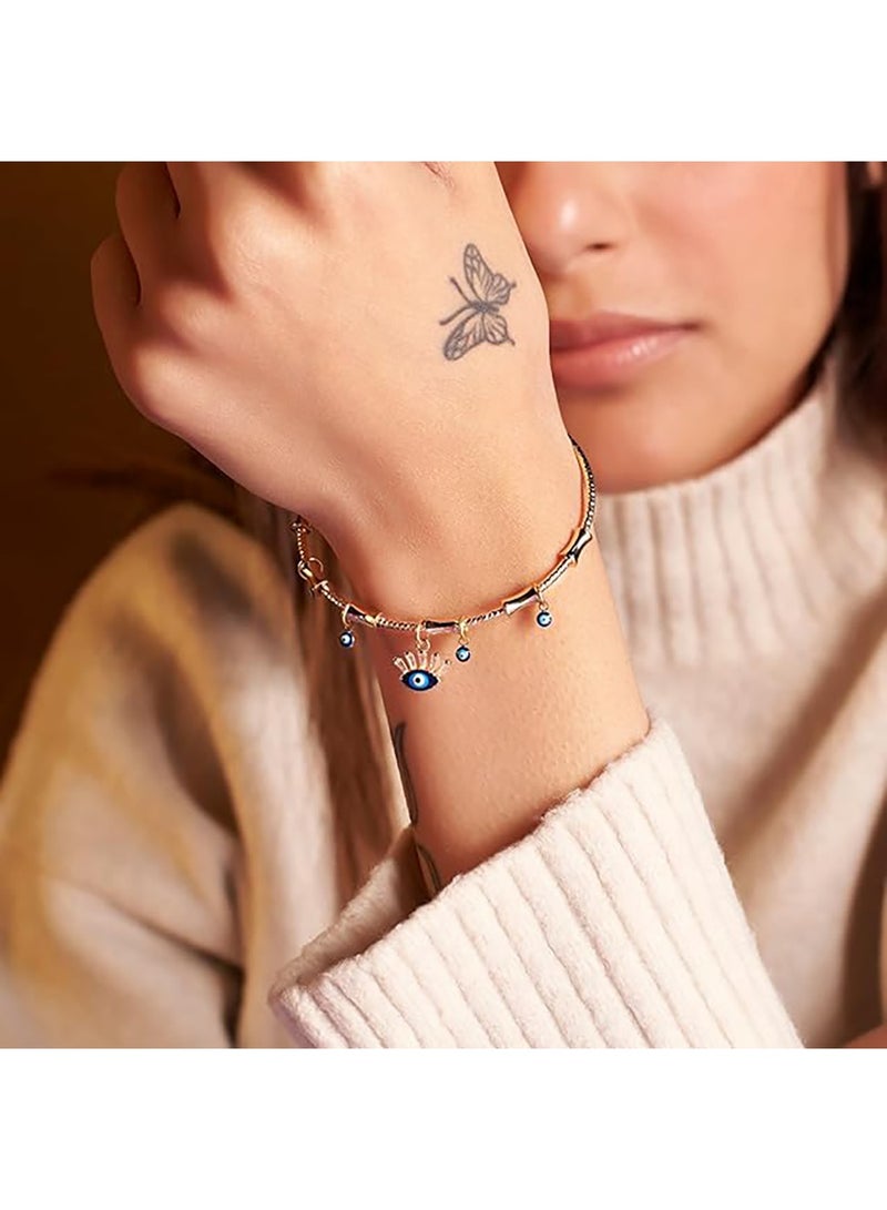 سالتي خاتم سوليتير من زمرد الشيح المالح مع سوار أنيق مزين بشراشيب عين الشر للنساء | طقم مجوهرات أنيق ومتين | ملابس عصرية يومية | هدية للزوجة والأخت والأم | مثالي لعيد الديوالي والكريسماس وأعياد الميلاد - Image 2