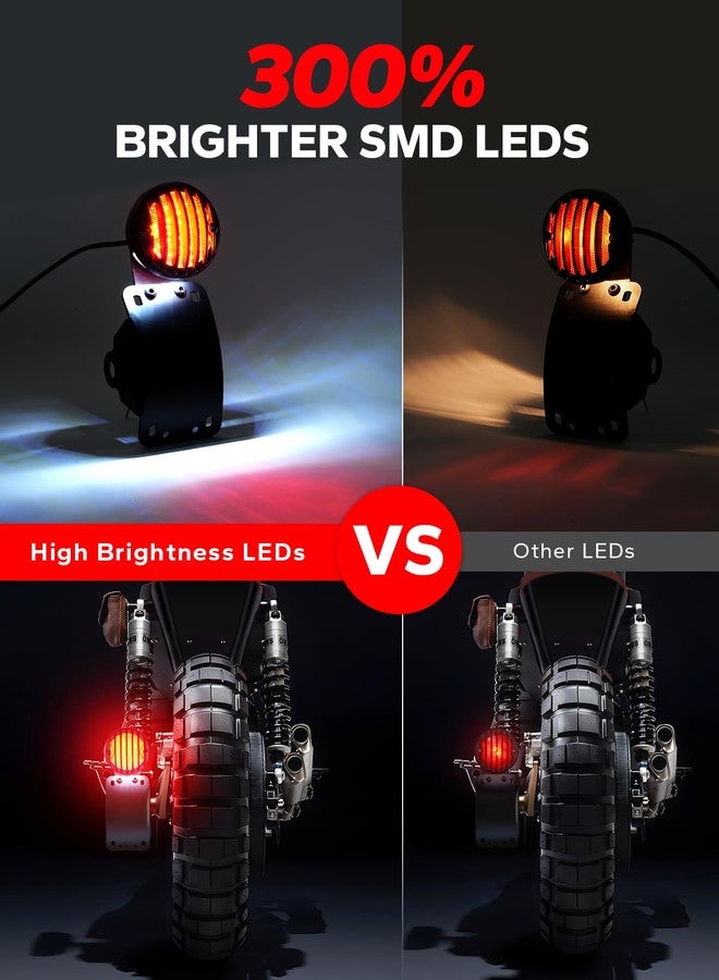 Amazicha 1" Motorcycle LED Tail Brake Light with Bracket, Waterproof Motorcycle Side Mount Curved License Plate Rear Light Compatible for Harley Sporster Bobber Chopper Honda Yamaha Suzuki Kawasaki - Image 2