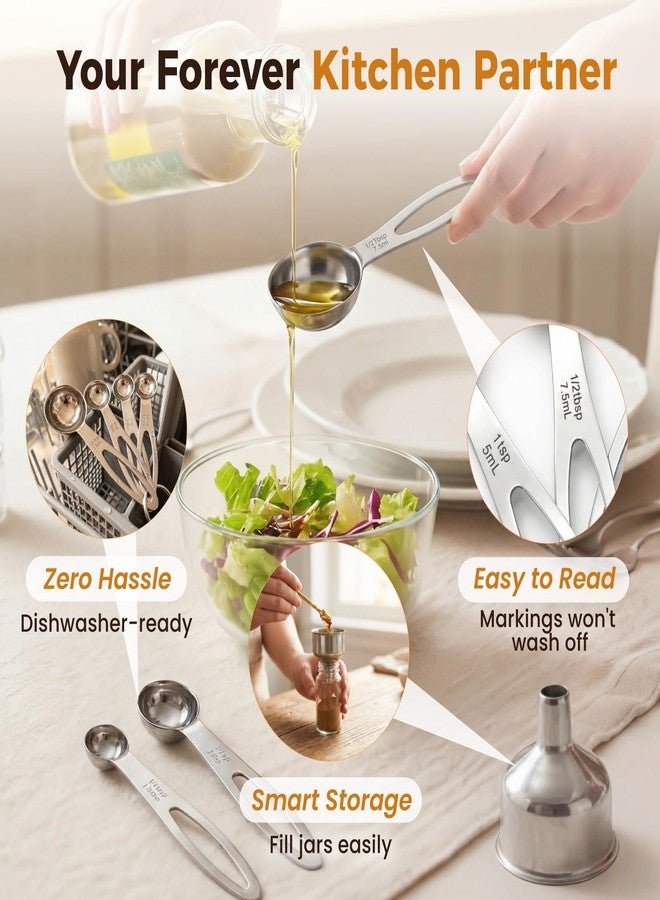 THLHKD 13PCS Stainless Steel Measuring Cups and Spoons Set with Funnel, Stackable Metal Measuring Cup and Spoon Set for Baking Cooking, Dishwasher Safe Kitchen Tools with for Dry & Liquid Ingredients - Image 4