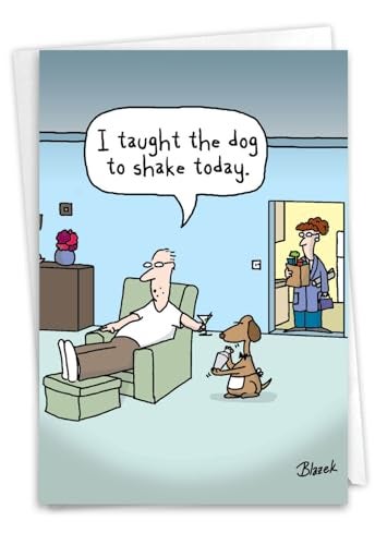 NobleWorks - 1 Father's Day Greeting Card Funny - Humor Dad Card from Son, Daughter, Notecard with Envelope - Dog Shaker C9209FDG - Image 1