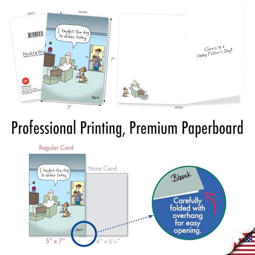 NobleWorks - 1 Father's Day Greeting Card Funny - Humor Dad Card from Son, Daughter, Notecard with Envelope - Dog Shaker C9209FDG - Image 4