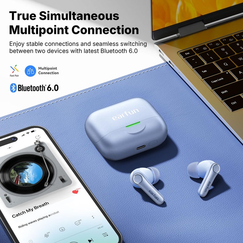 EarFun إيرفن [2025 فائز VGP] إير برو 4+ سماعات أذن لاسلكية هجين مع إلغاء الضوضاء التكيفي بلوتوث 6.0، صوت كوالكوم سناب دراجون، aptX بدون فقدان، LDAC صوت عالي الدقة، 6 ميكروفونات AI CVC للمكالمات، 54 ساعة من وقت التشغيل، أزرق - Image 4