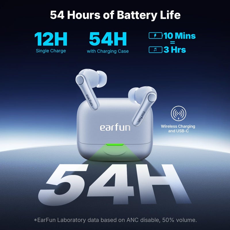 EarFun إيرفن [2025 فائز VGP] إير برو 4+ سماعات أذن لاسلكية هجين مع إلغاء الضوضاء التكيفي بلوتوث 6.0، صوت كوالكوم سناب دراجون، aptX بدون فقدان، LDAC صوت عالي الدقة، 6 ميكروفونات AI CVC للمكالمات، 54 ساعة من وقت التشغيل، أزرق - Image 3