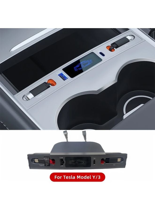 تسلا موديل 3 واي 2021-2024 غطاء كونسول مركزي منزلق مع شاحن USB سريع فضي - Image 5
