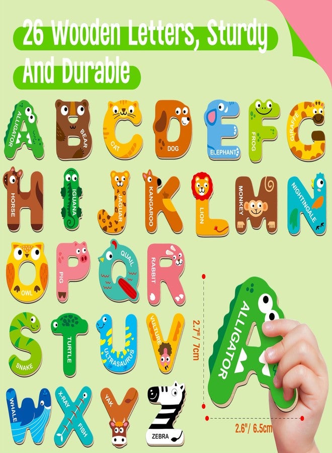 SpriteGru 26 Magnetic Wooden Letters, Cute Animal Alphabet ABC Wooden Magnets for Refrigerator, Colourful Uppercase Letter Animal Toy Set for Kids - Image 2