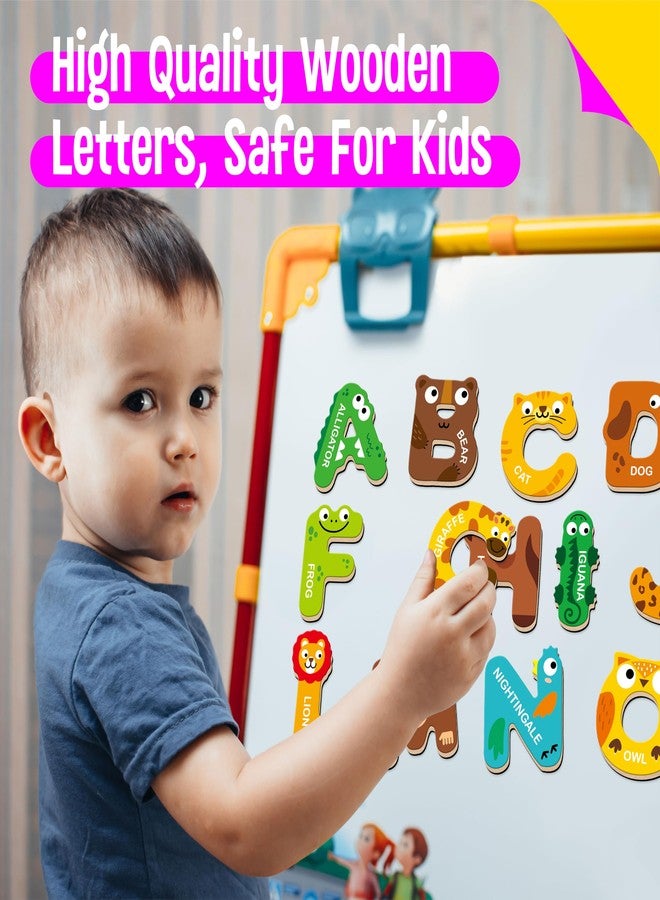 SpriteGru 26 Magnetic Wooden Letters, Cute Animal Alphabet ABC Wooden Magnets for Refrigerator, Colourful Uppercase Letter Animal Toy Set for Kids - Image 4