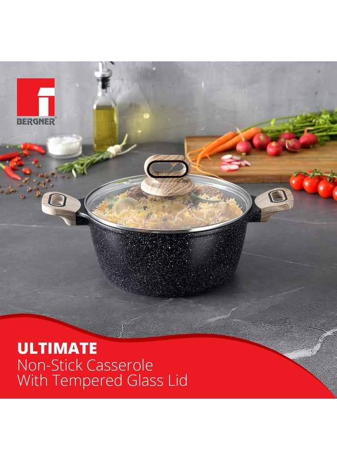 Bergner Ultimate Non Stick Casserole/Briyani Pot/Handi with Glass Lid, 28 cm, 6 litres, Induction Base, Wooden Soft Touch Handle, Food Safe (PFOA Free), Thickness 4.5mm, Gas Ready - Image 2