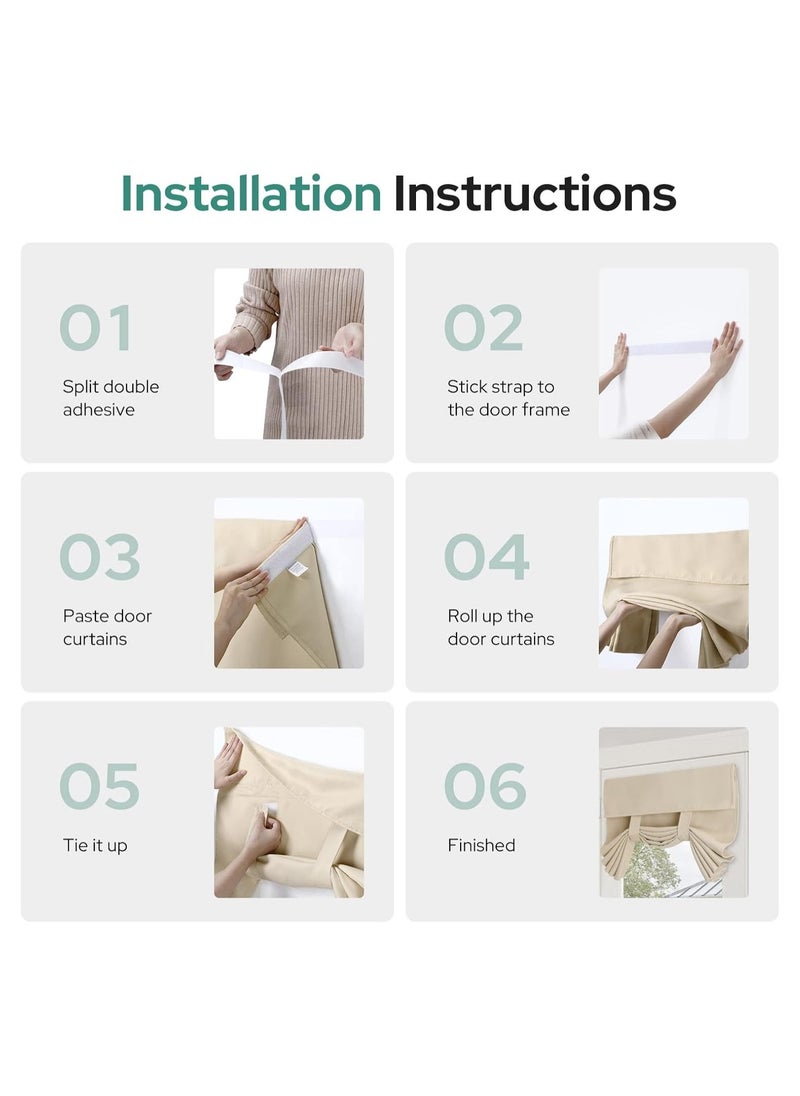 Light-blocking Door Curtain, Non-Punching Self-Adhesive Velcro Curtains, French Door Privacy Curtains, Stylish Thermal Insulated Tie-Up Shades for Bedroom (Beige 26"W*80"L) - Image 1