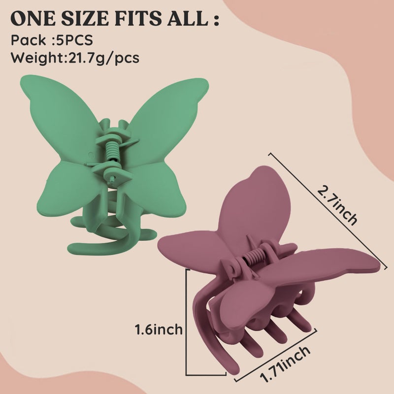 TOFAFA 5 PCS Butterfly Hair Clips for Women - Cute Large Non-Slip Matte Jaw Clamps for Thick, Thin, or Medium Hair (Red) - Image 3