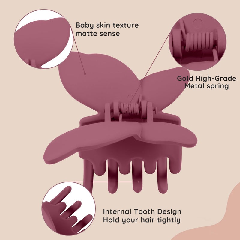 TOFAFA 5 PCS Butterfly Hair Clips for Women - Cute Large Non-Slip Matte Jaw Clamps for Thick, Thin, or Medium Hair (Red) - Image 4