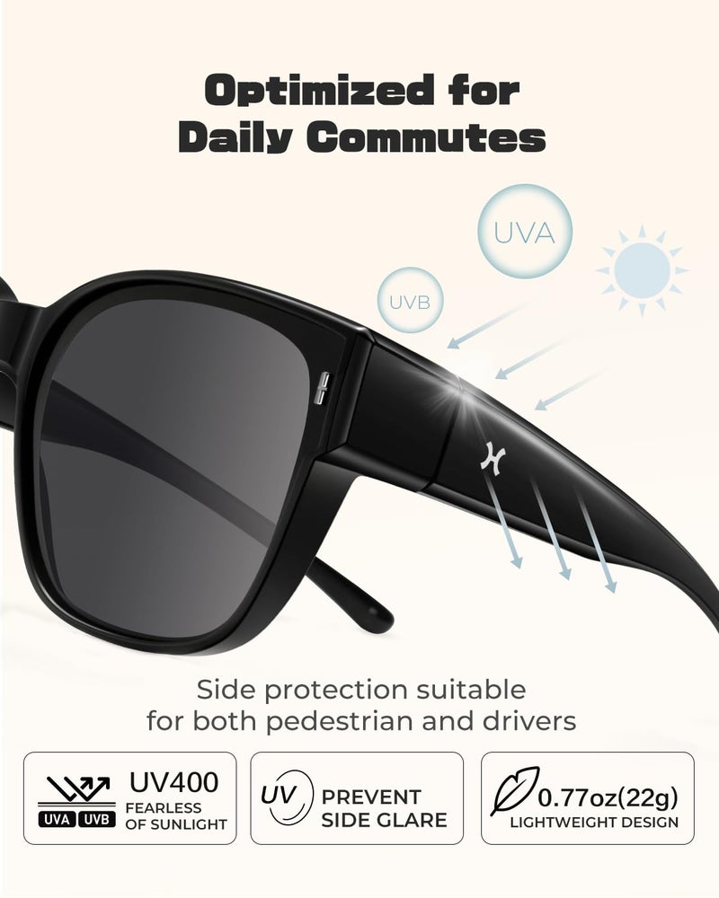 LOHO Over Glasses Sunglasses for Women Men, 2026 Latest Polarized Oversized Square Sun Glasses, UV400, Lightweight Flexible Frame, Unisex, Black Shades - Image 3