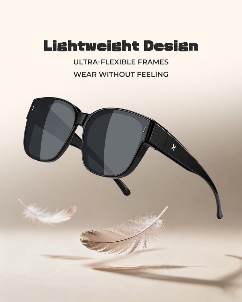 LOHO Over Glasses Sunglasses for Women Men, 2026 Latest Polarized Oversized Square Sun Glasses, UV400, Lightweight Flexible Frame, Unisex, Black Shades - Image 5