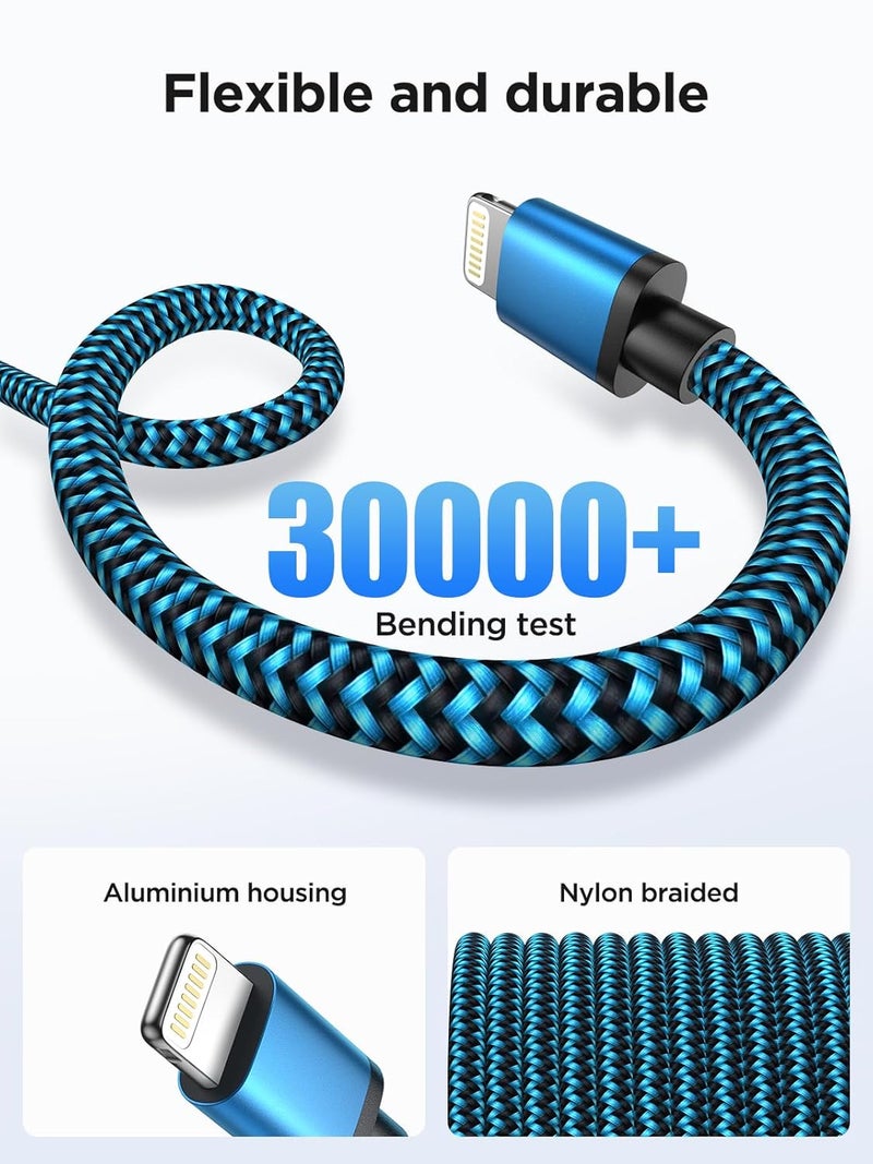اييونوس كابل Aioneus من USB A إلى Lightning 3 حزم 2 متر، كابل شاحن iPhone معتمد من Apple MFi لشحن سريع للآيفون، كابل USB مضفر من النايلون للشحن السريع لآيفون 14 13 12 11 Pro Max Mini XS XR 8 7 6 Plus، آيباد - Image 4