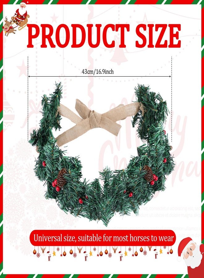 Dingion Christmas Wreath Horse Christmas Horses Neck Garland 16.9 Inches Artificial Outdoor Garland Horse Costume Rustic Farmhouse Decor for Xmas Holiday Party Parades Supplies(Green Wreath Style) - Image 2