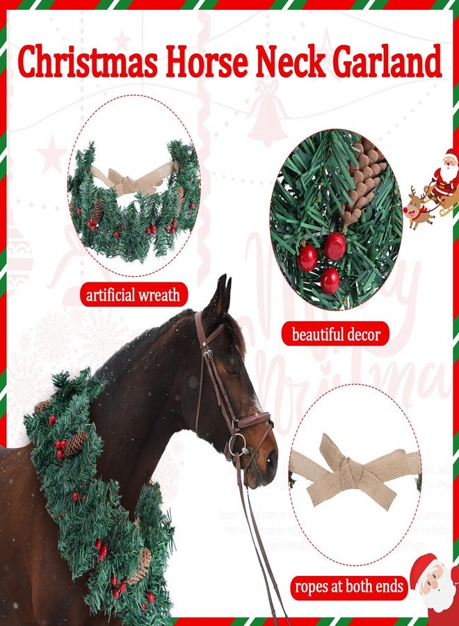 Dingion Christmas Wreath Horse Christmas Horses Neck Garland 16.9 Inches Artificial Outdoor Garland Horse Costume Rustic Farmhouse Decor for Xmas Holiday Party Parades Supplies(Green Wreath Style) - Image 3
