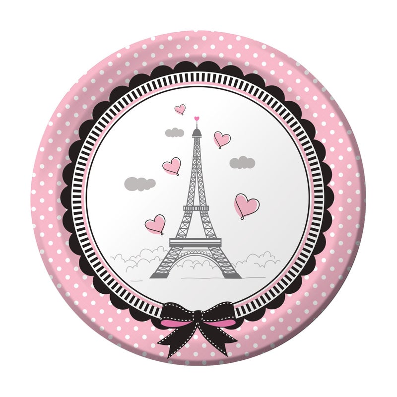 Creative Converting 8 Count Sturdy Style Party in Paris Paper Lunch Plates 7 PinkBlack