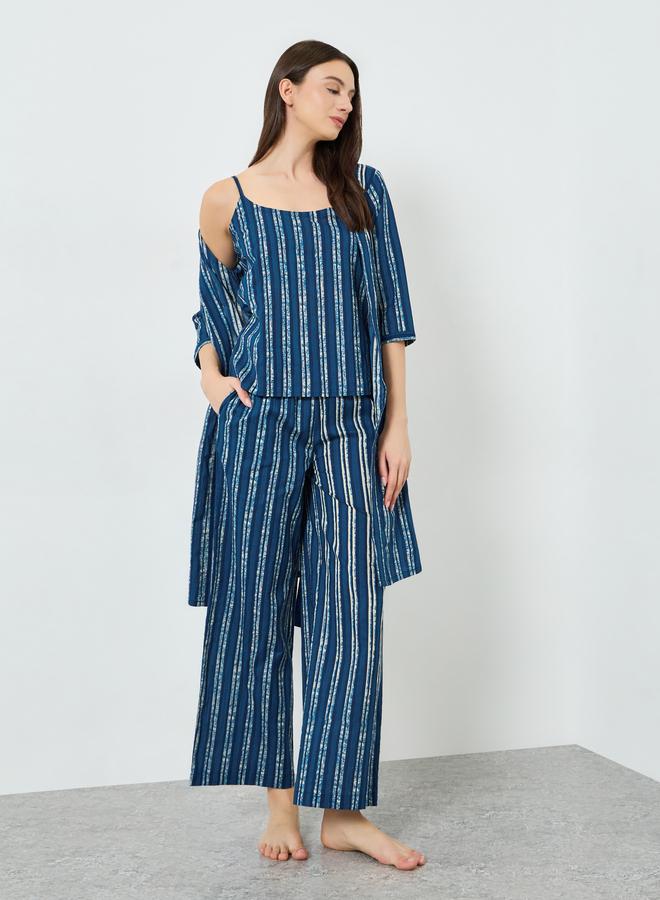 Styli Pack of 3 - Cotton Striped Cami, Pants and Robe Set - Image 2