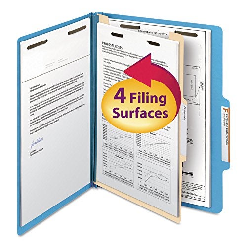 Smead Classification File Folder, 1 Divider, 2" Expansion, 2/5-Cut Tab, Letter Size, Blue, 10 per Box (13701) - Image 1