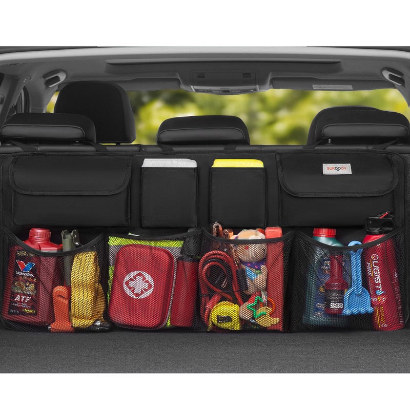 SURDOCA Car Boot Organiser 3rd Gen [7 times Upgrade] Super Capacity Car Organiser, Equipped With [Robust Elastic Net & 4 Magic Stick] Tidy Storage Bag, Space Saving Exper,Black - Image 1