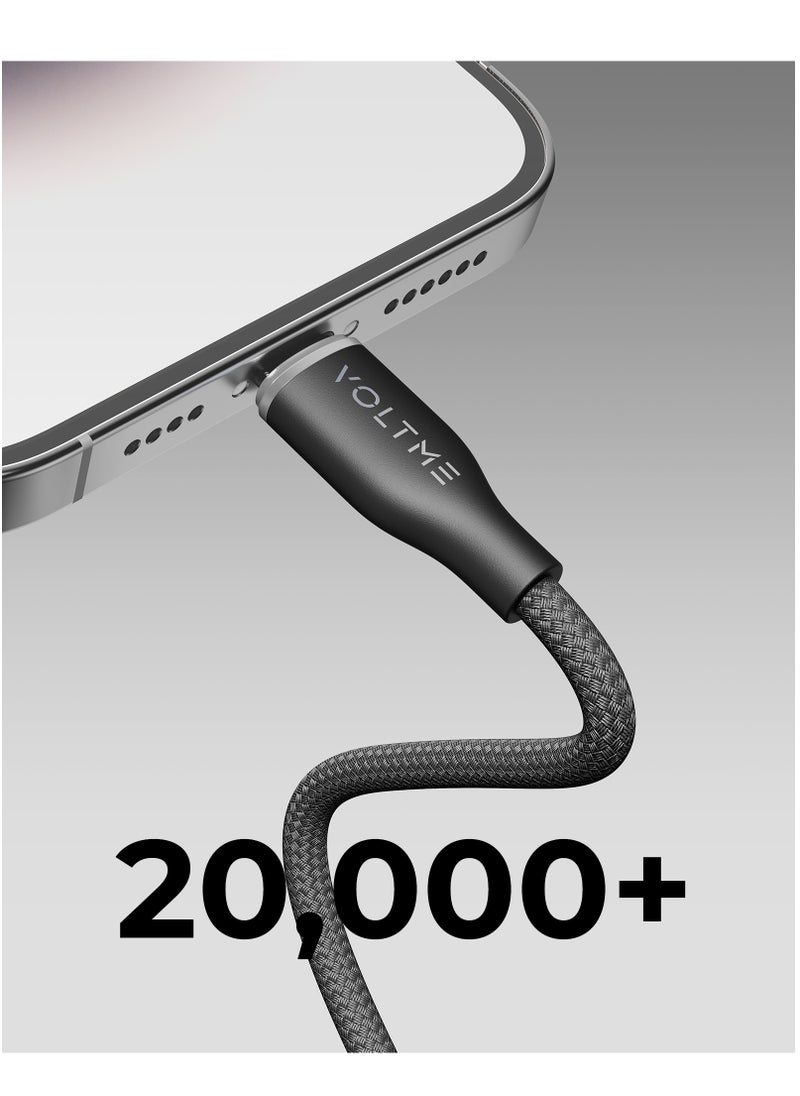 VOLTME - USB C to Lightning Cable, PD 30W Powerlink RUGG Double Nylon Braided Fast Charging Cord (1.2m/4ft), USB 2.0 with 480Mbps Data Transfer Speed, Compatible with iPhone 14/14 Plus/14 Pro/14 Pro Max/iPhone 13/12/11/XS/Pro Max/Pro/Mini/SE, iPad 9, and More Devices (Black) - Image 1